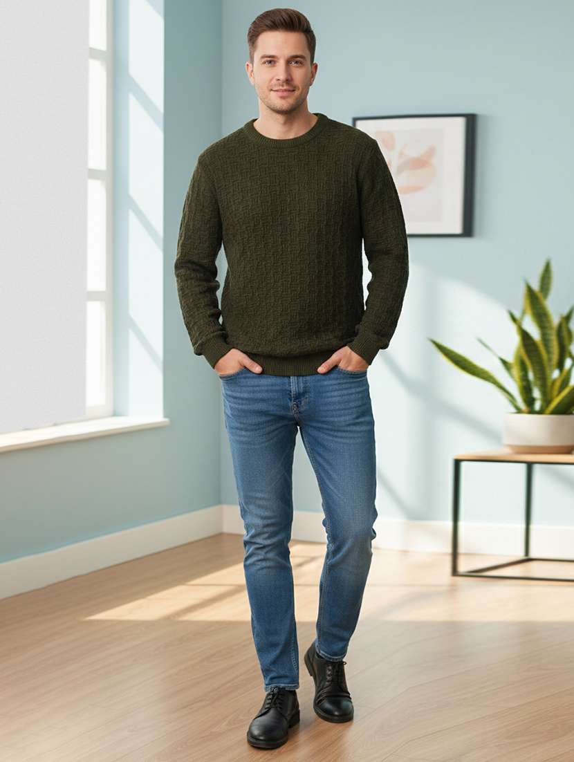 men self design long sleeve regular fit pullover