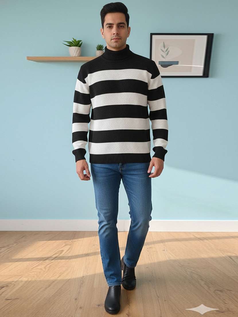 men striped long sleeve regular fit pullover