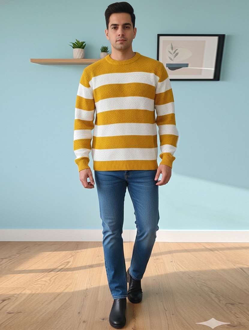 men striped long sleeve regular fit pullover