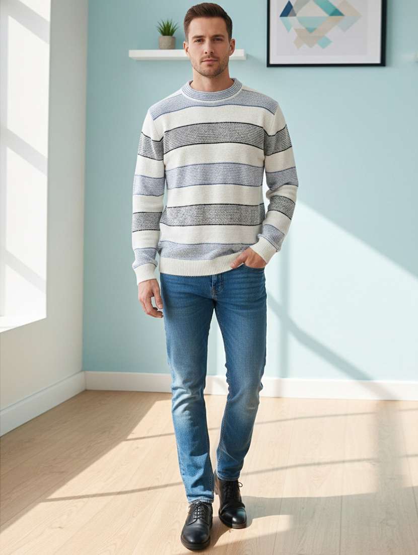men striped long sleeve regular fit pullover