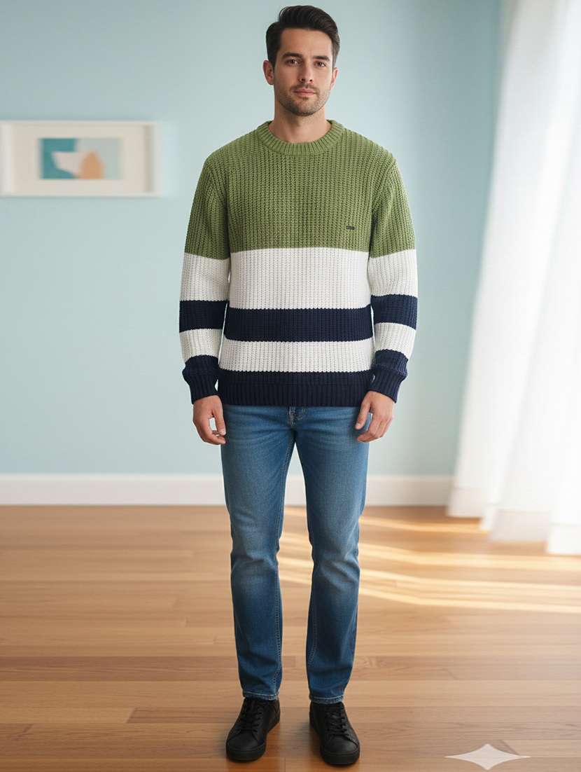 men striped long sleeve regular fit pullover