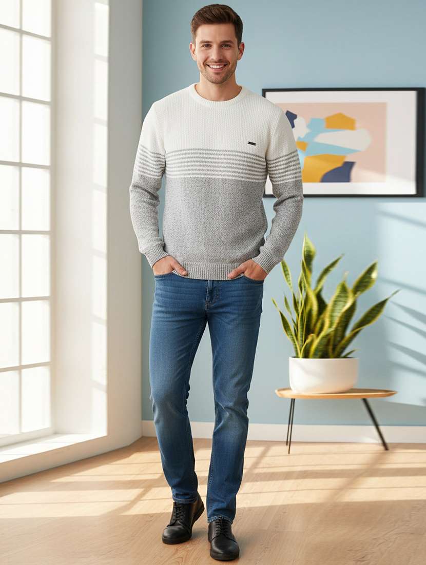 men striped long sleeve regular fit pullover