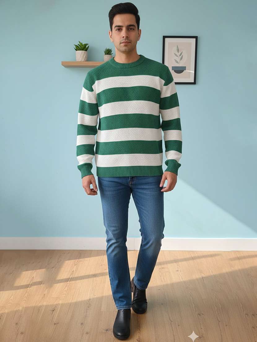 men striped long sleeve regular fit pullover
