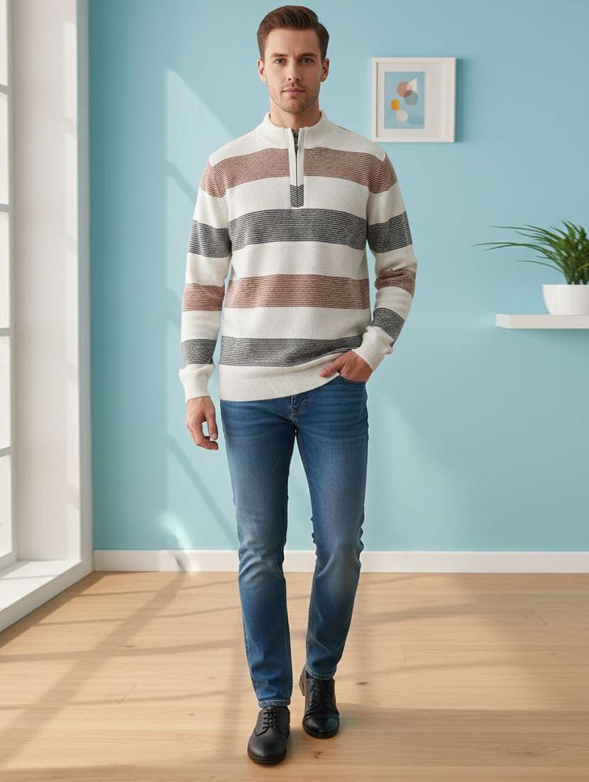 men striped long sleeve regular fit pullover