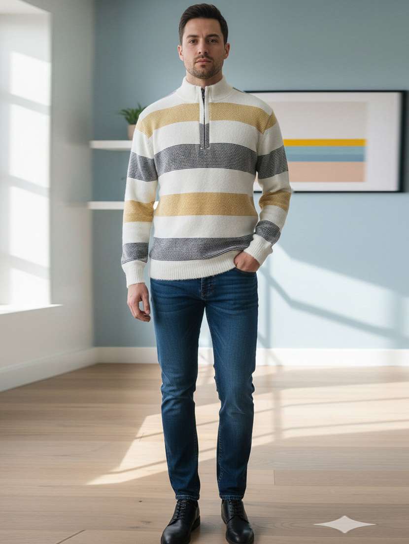 men striped long sleeve regular fit pullover
