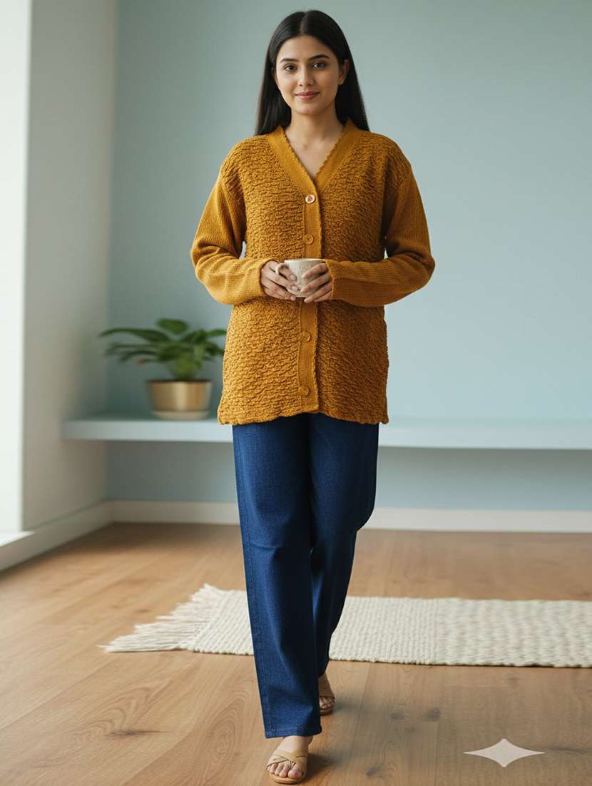 women self designed long sleeve cardigan