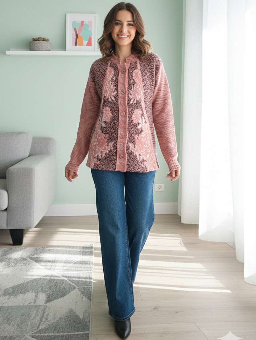 women self designed long sleeve cardigan