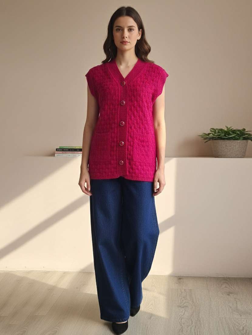 women self designed sleeveless cardigan