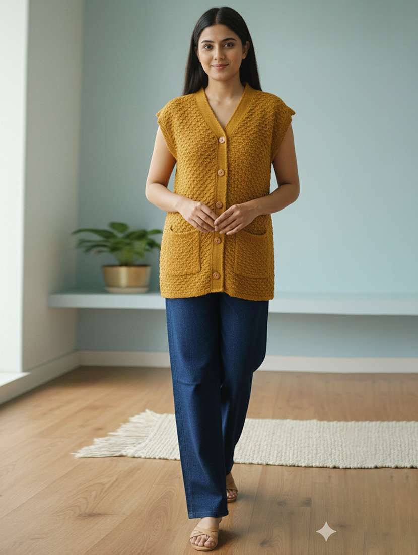 women self designed sleeveless cardigan