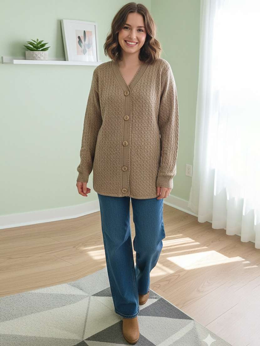 women self designed long sleeve cardigan