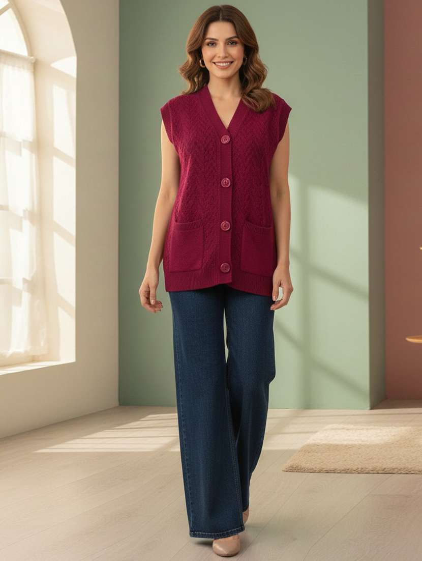 women self designed sleeveless cardigan