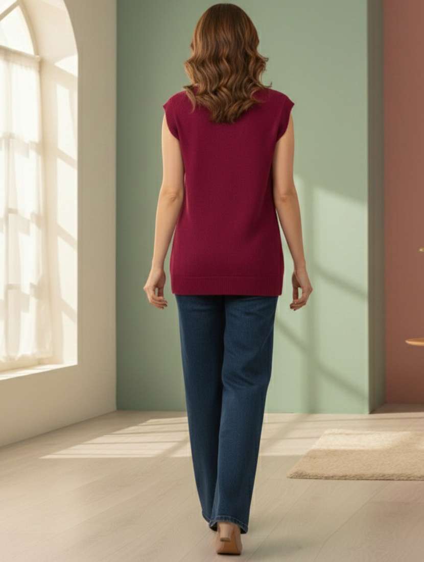 women self designed sleeveless cardigan - 22361959 -  Standard Image - 3