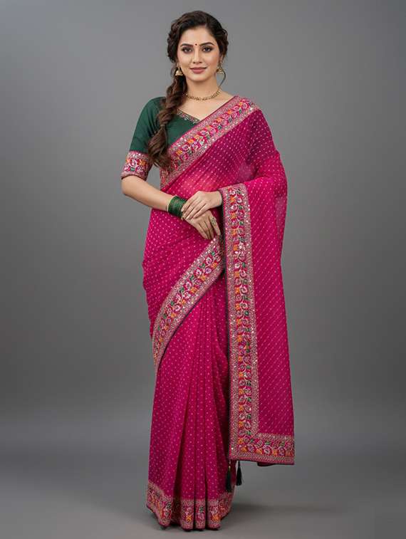 women printed bordered saree with blouse
