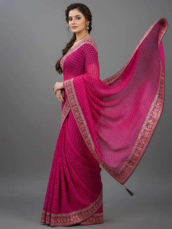 women printed bordered saree with blouse - 22361969 -  Standard Image - 3