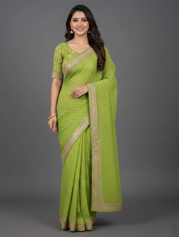 women printed bordered saree with blouse