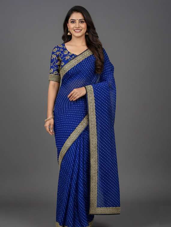 women printed bordered saree with blouse