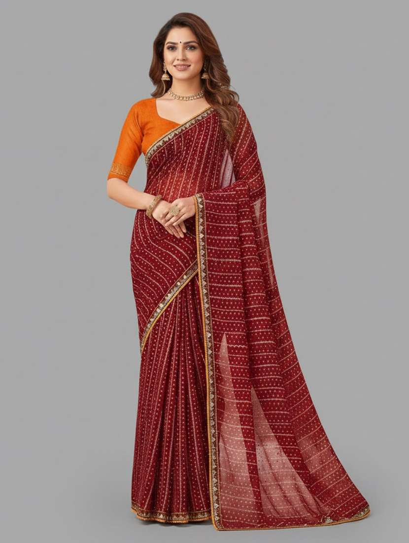 women printed bordered saree with blouse