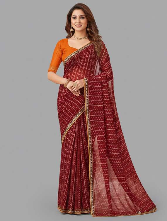 women printed bordered saree with blouse