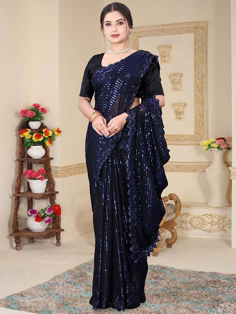 women solid with work embellished saree with blouse