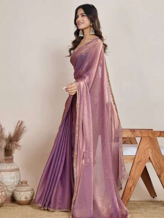 women solid with embellished bordered saree with blouse - 22362005 -  Standard Image - 3