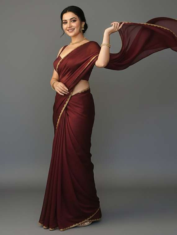 women solid with embellished bordered saree with blouse - 22362010 -  Standard Image - 3