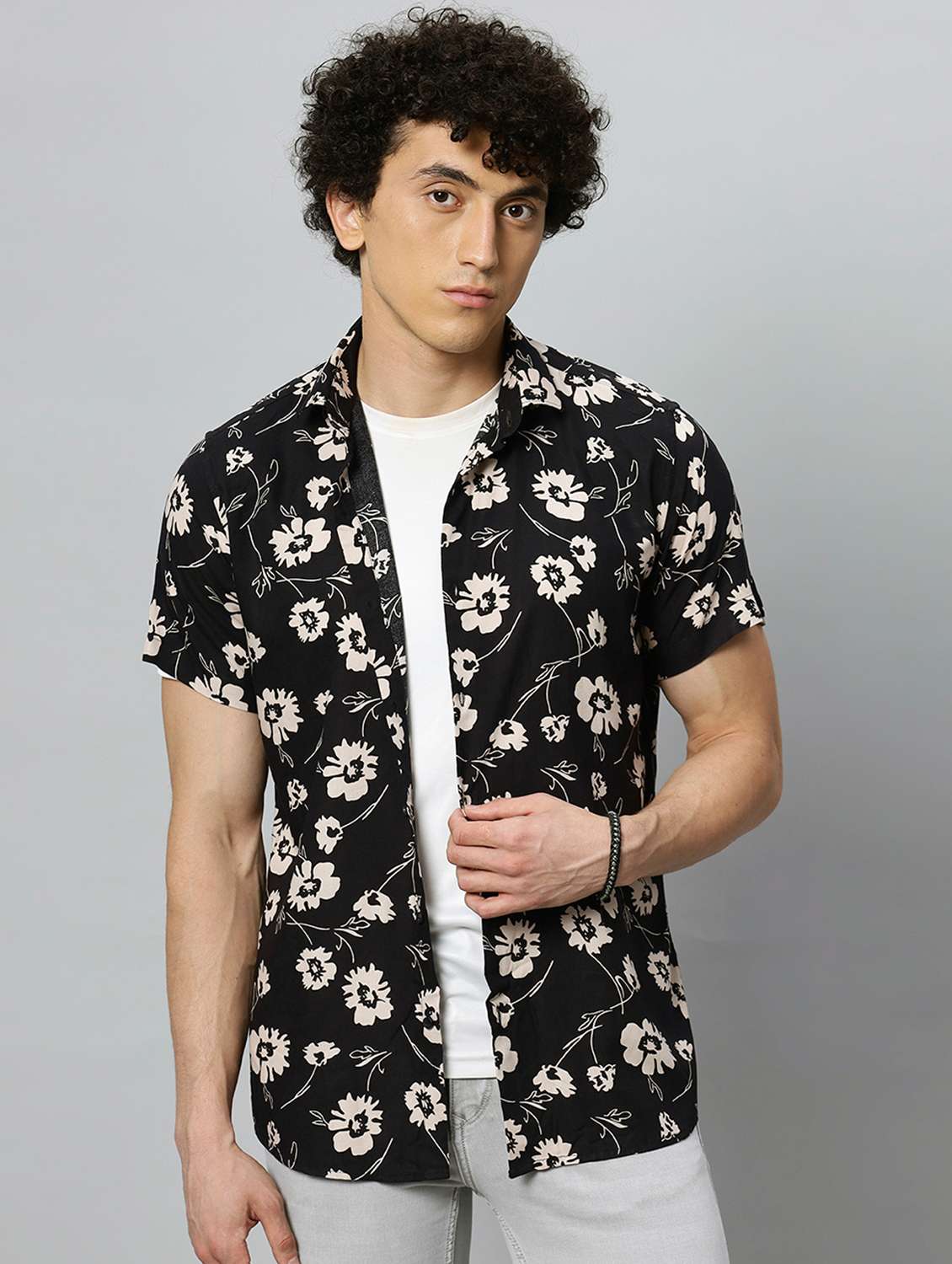 men printed short sleeve regular fit casual shirt