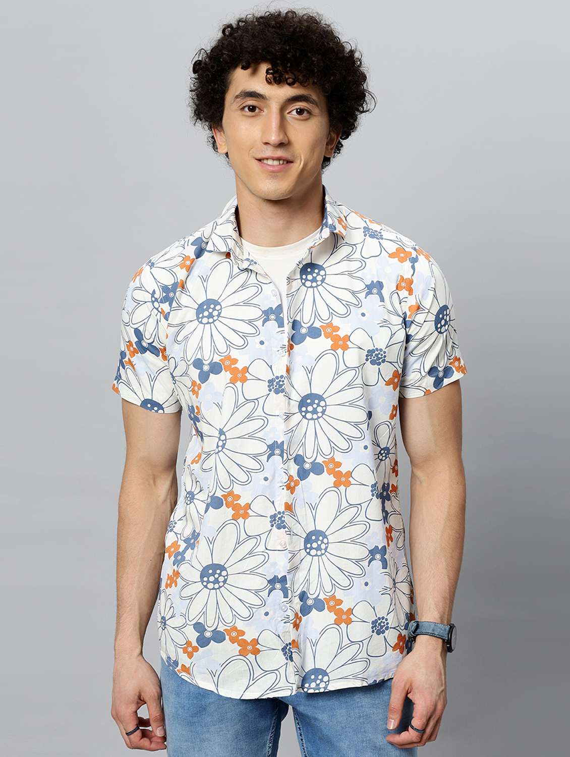men printed short sleeve regular fit casual shirt