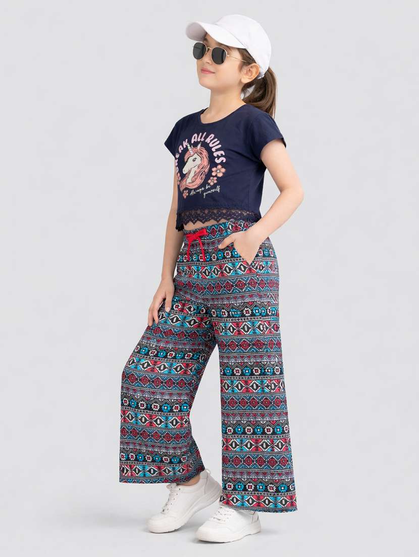 girls printed top and palazzo full length set