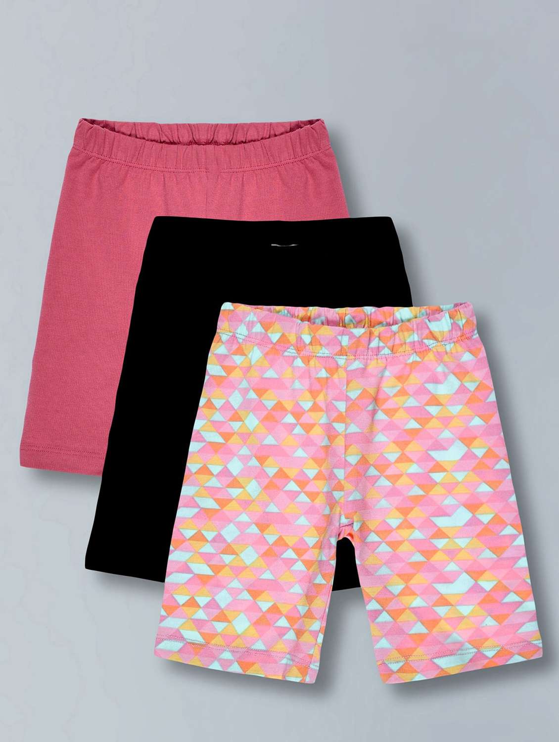 girls pack of 3 printed mid rise shorts 