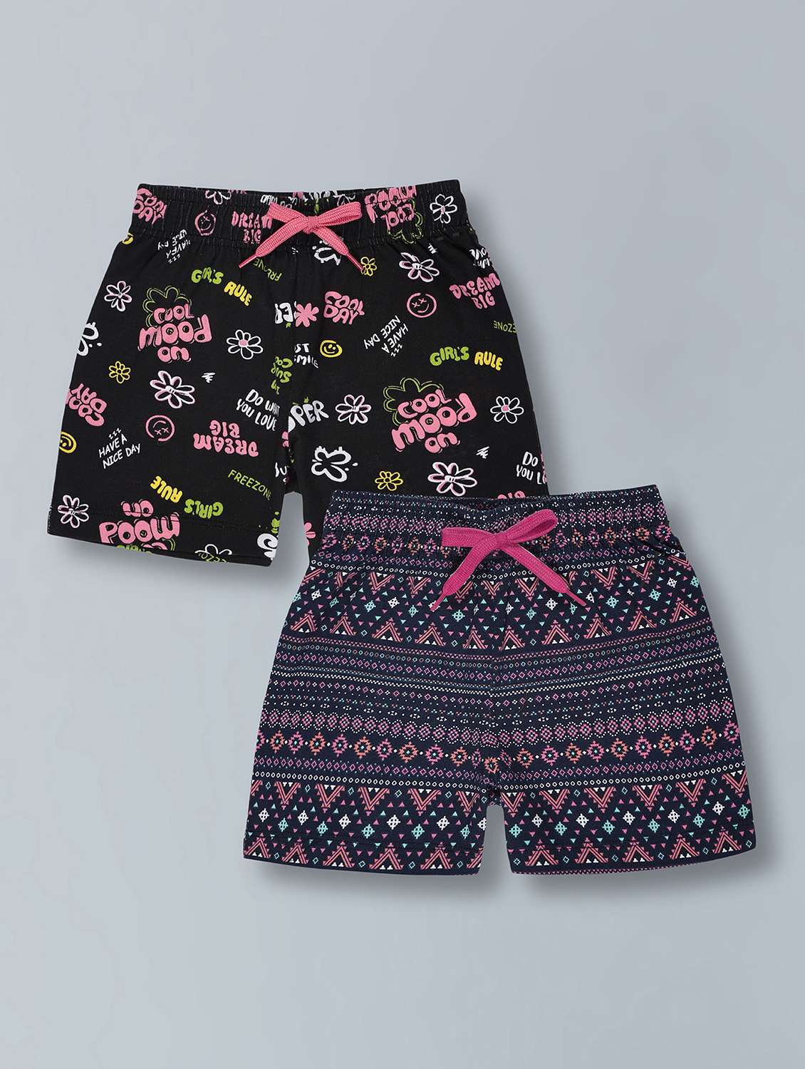 girls pack of 2 printed mid rise shorts 