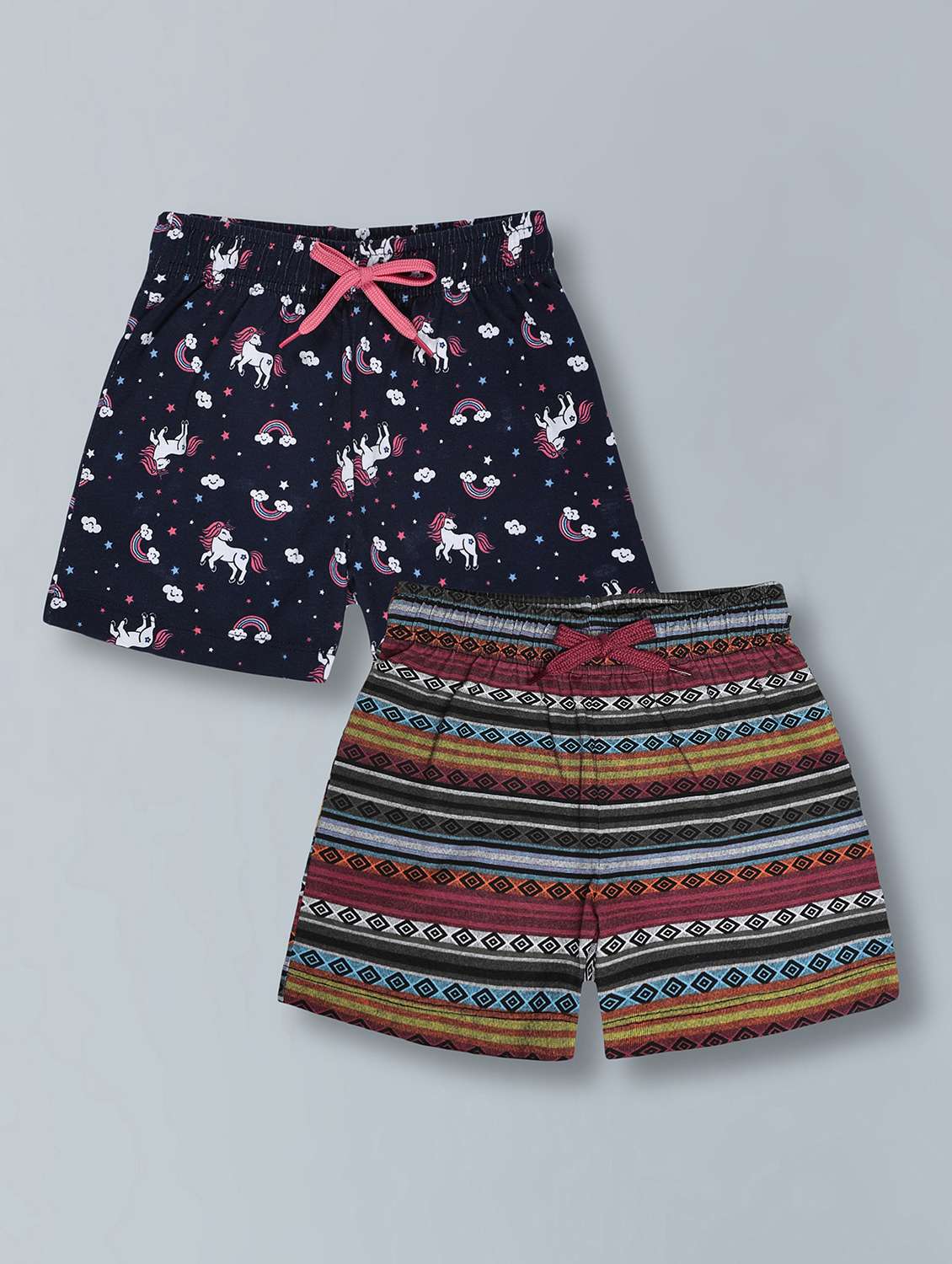 girls pack of 2 printed mid rise shorts 