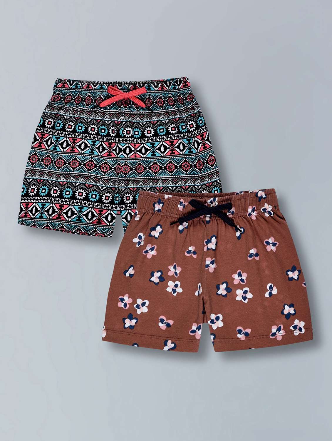 girls pack of 2 printed mid rise shorts 