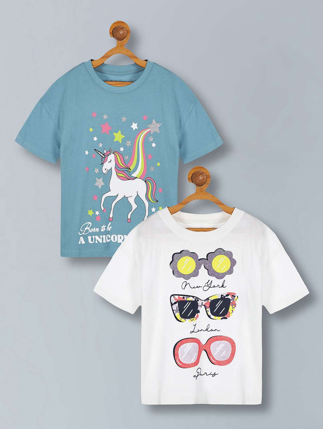 girls pack of 2 printed short sleeve tee