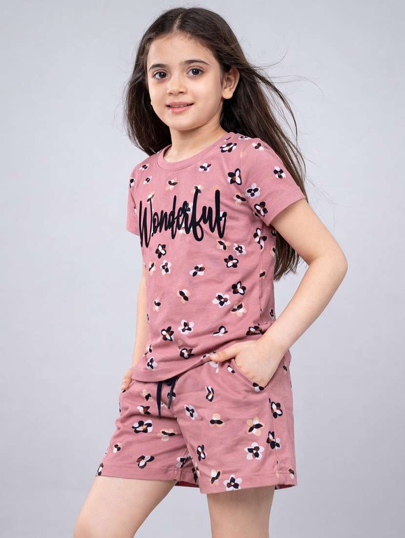 girls printed t-shirt & shorts co-ord set - 22362091 -  Standard Image - 5