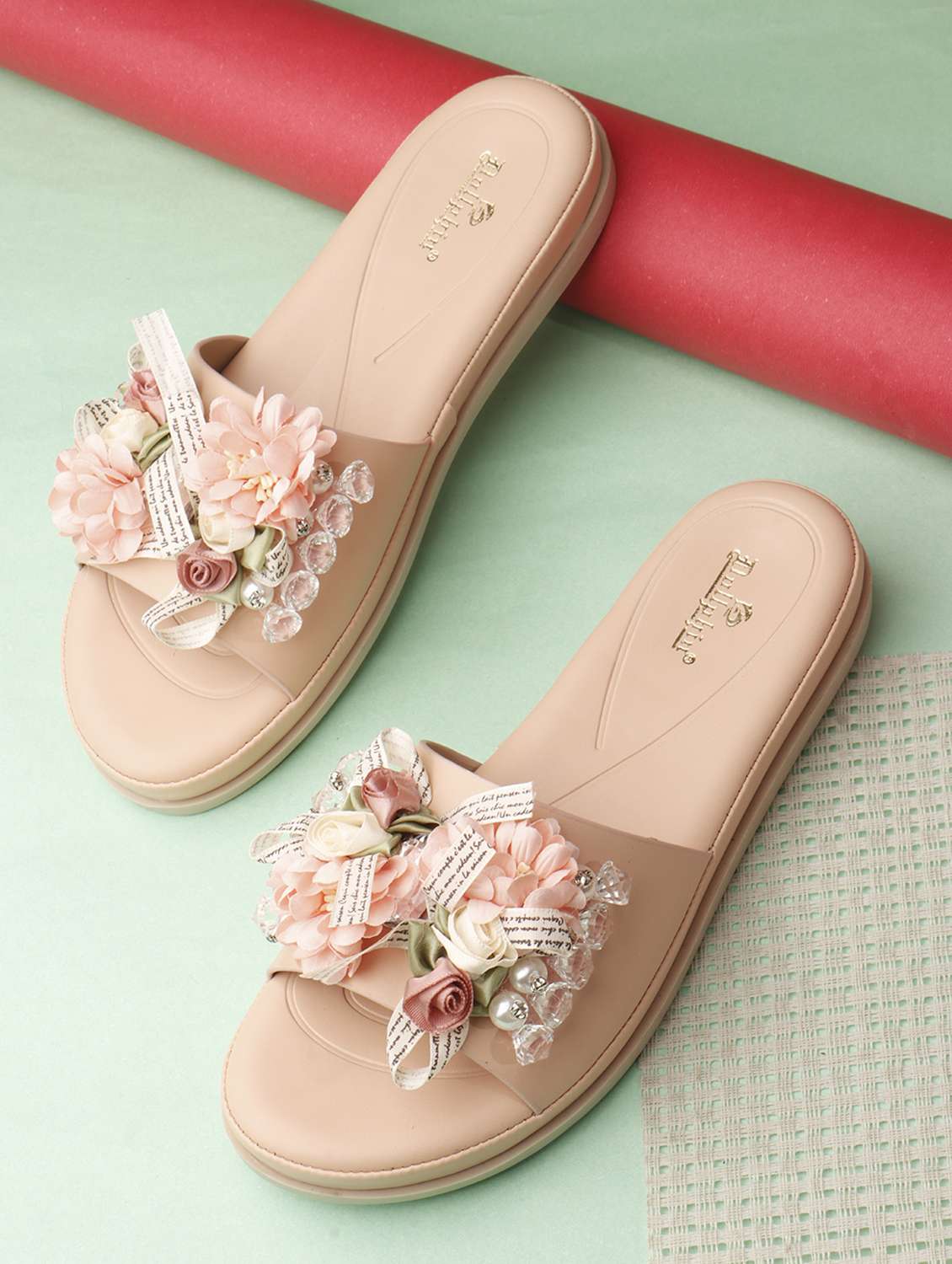 women peach slip on sandal