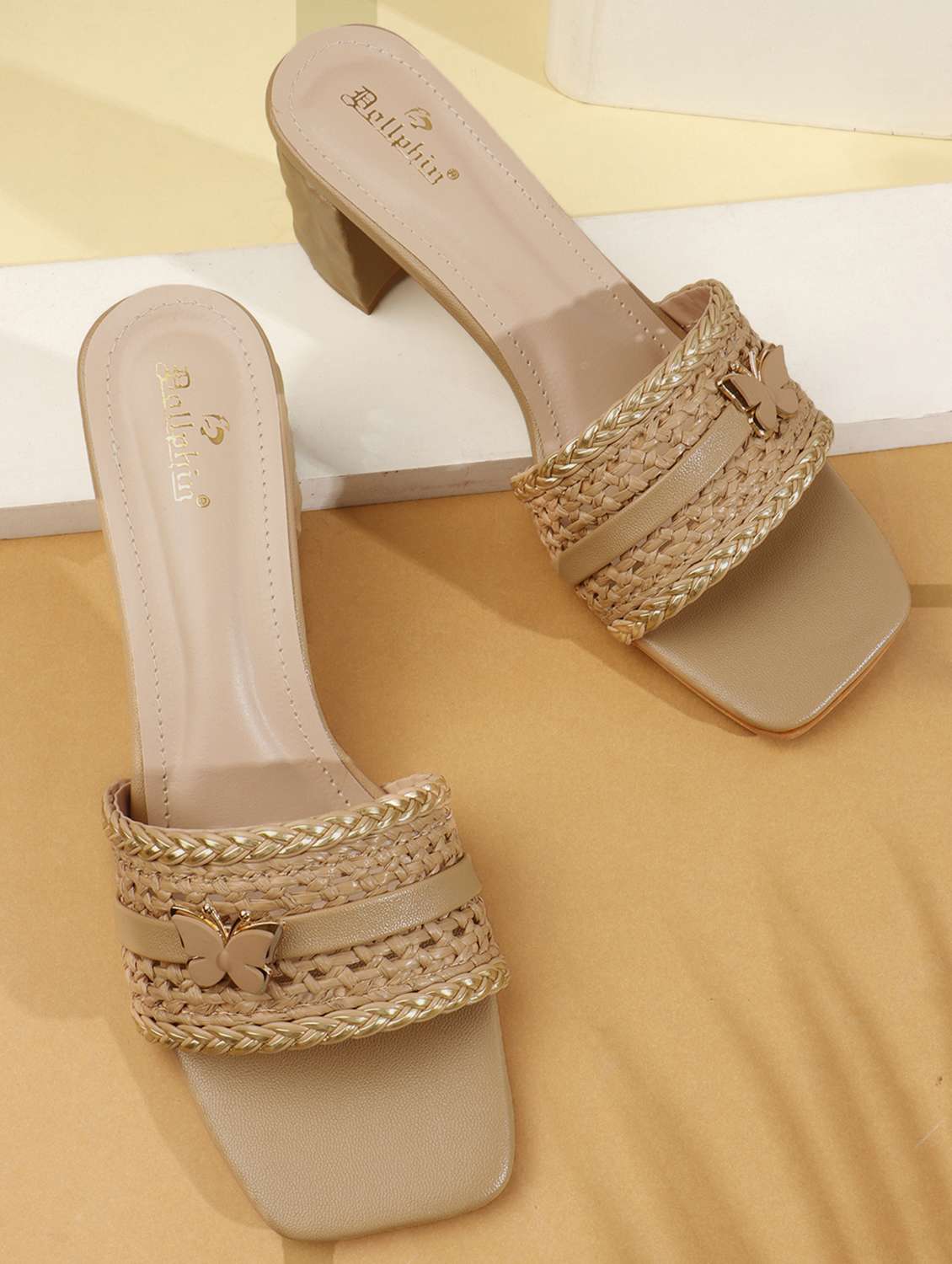 women slip on block heel sandal