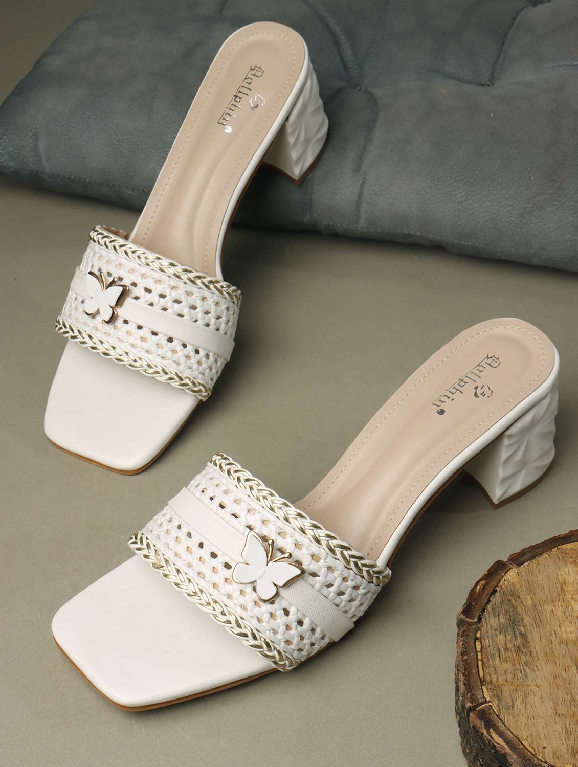 women slip on block heel sandal