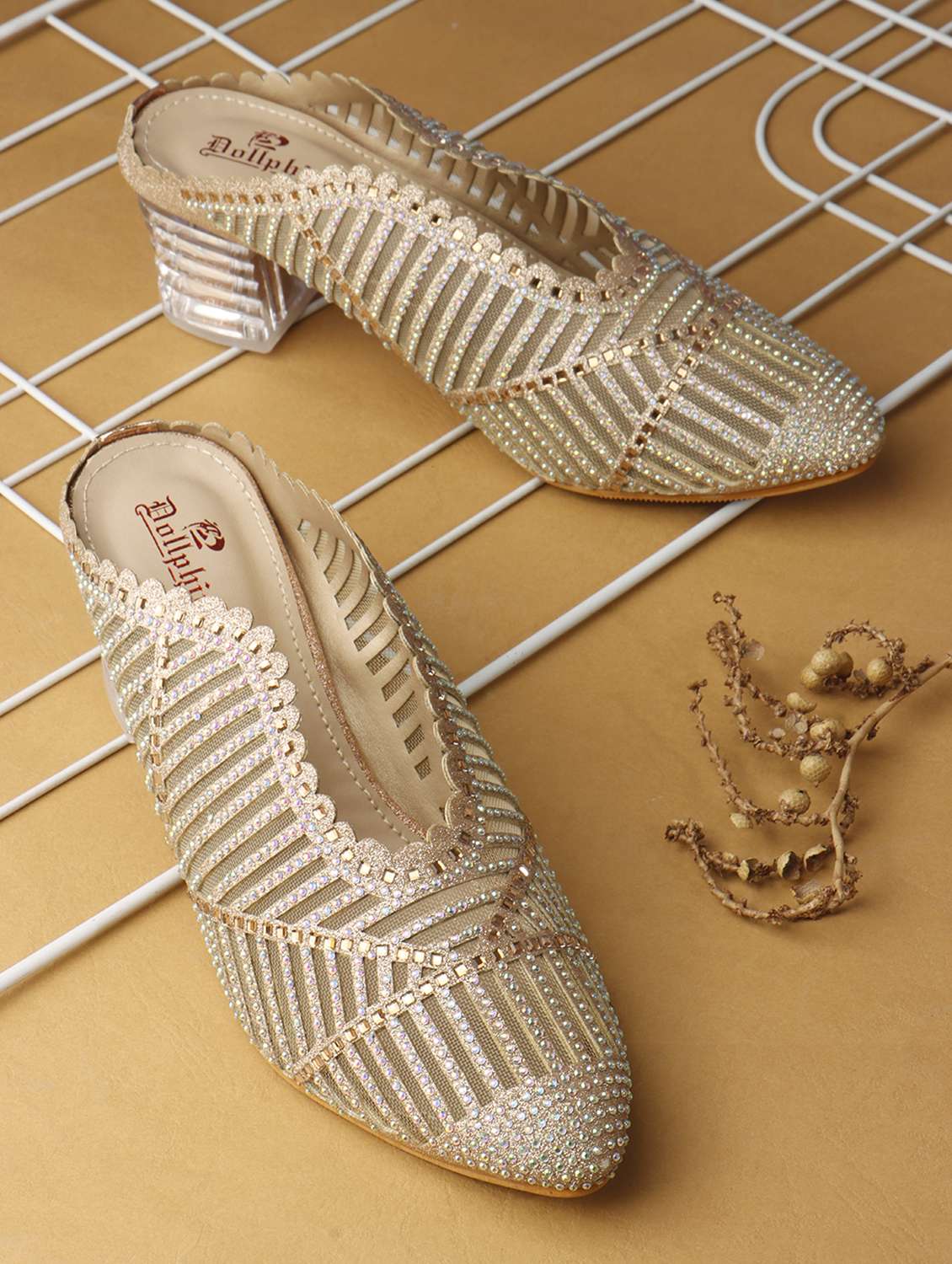 women slip on block heel mules