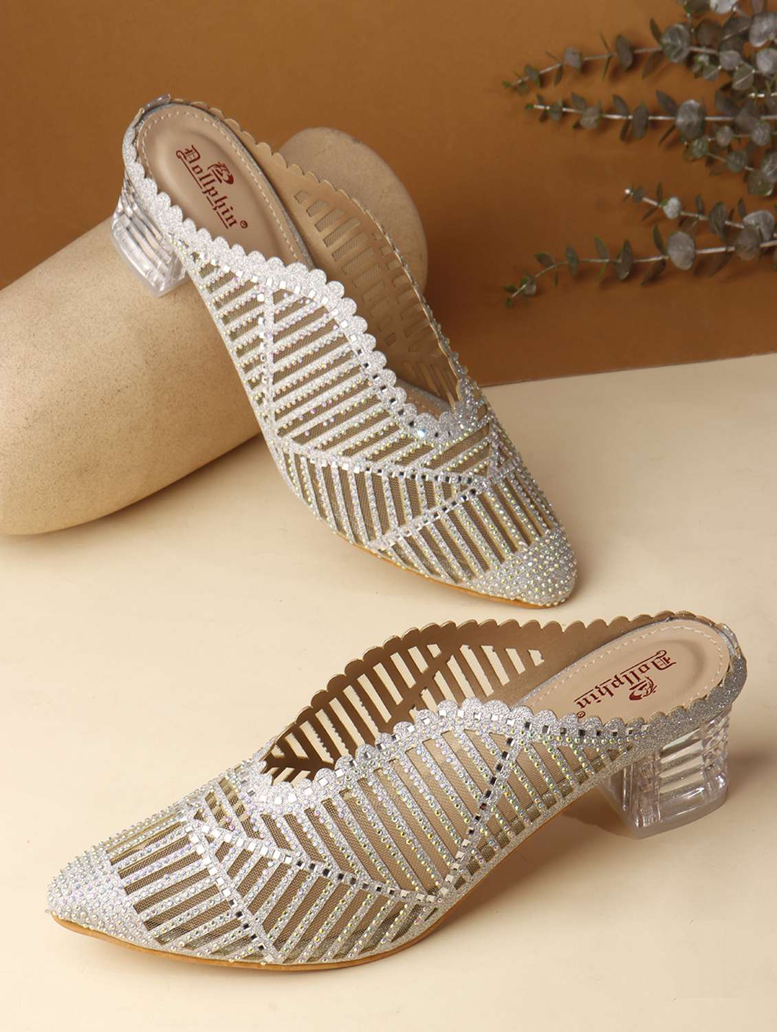 women slip on block heel mules