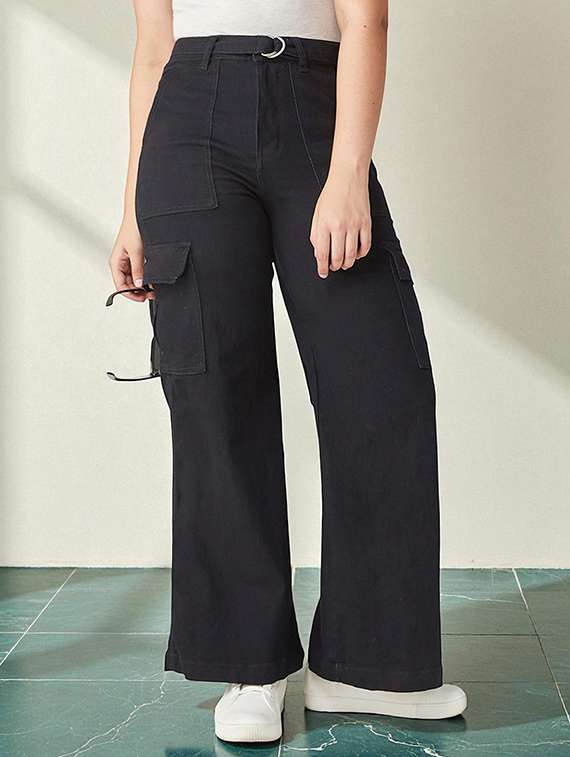 girls solid high rise denim cargo