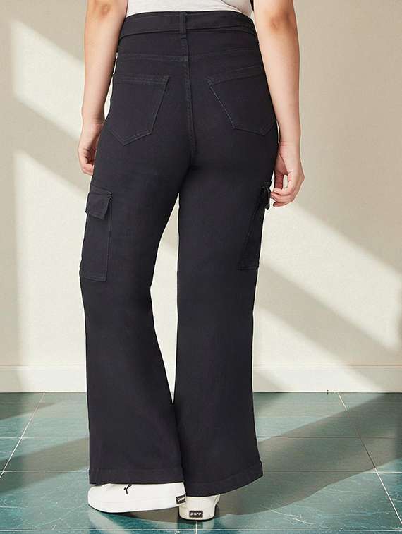 girls solid high rise denim cargo - 22362175 -  Standard Image - 3