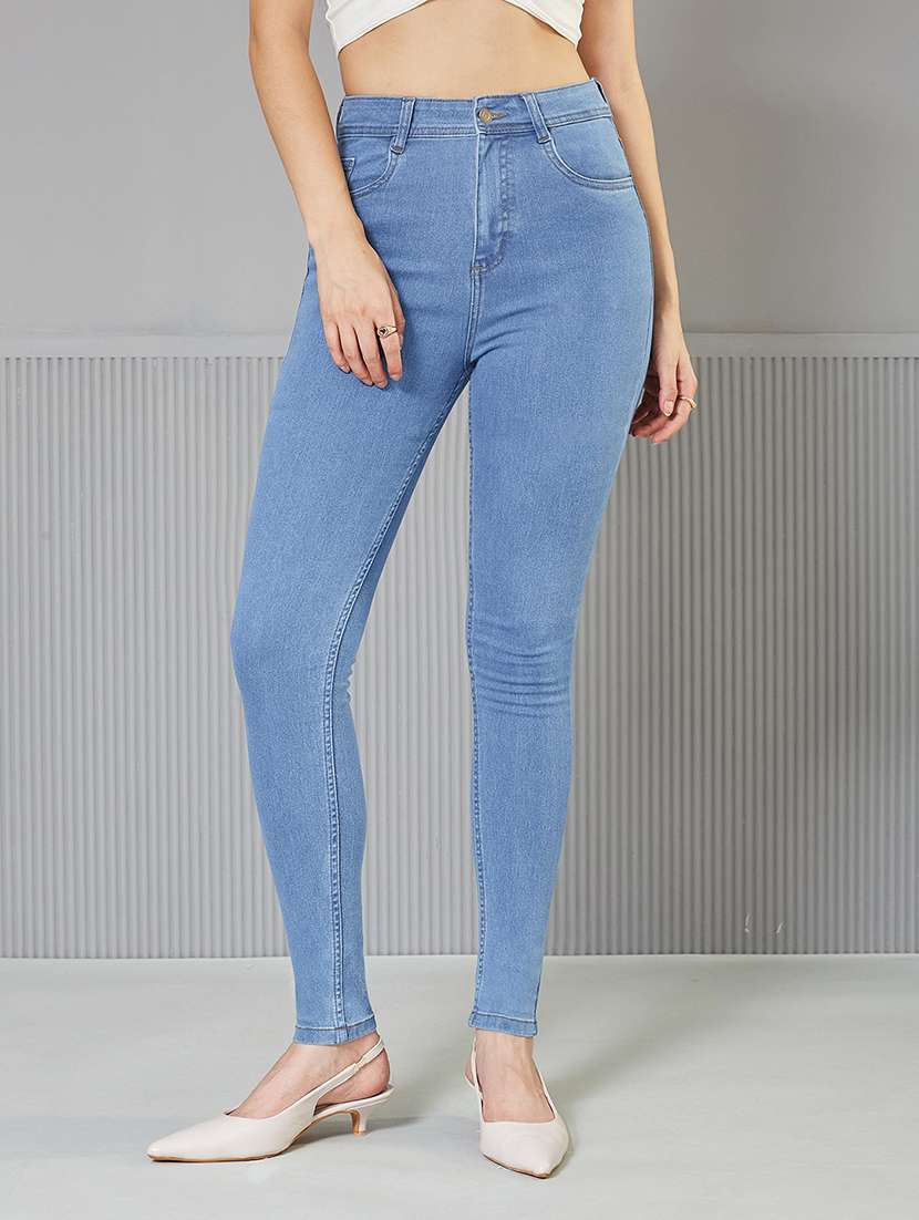 women solid high rise slim fit jeans