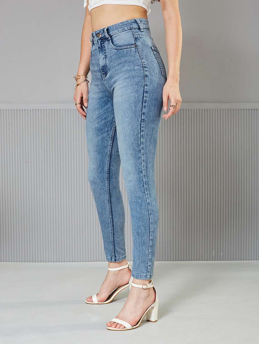 women solid high rise slim fit jeans