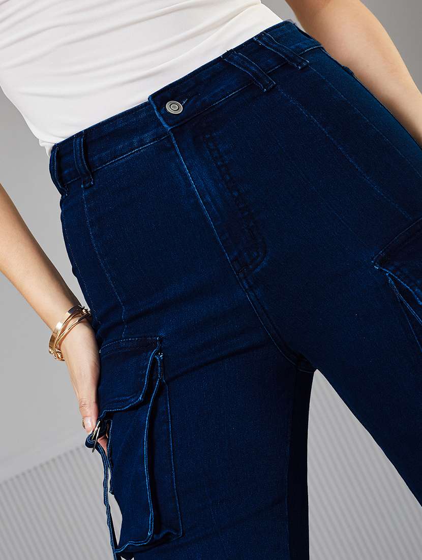 women solid high rise denim cargo - 22362186 -  Standard Image - 3