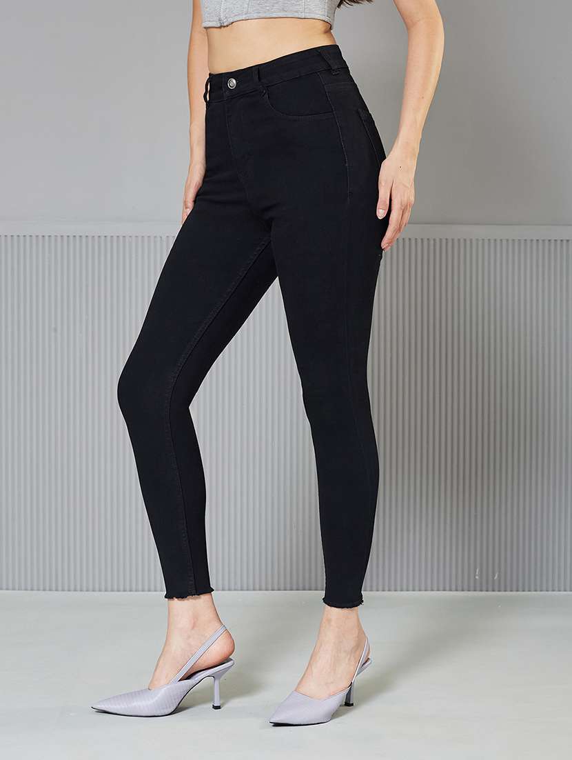 women solid high rise slim fit jeans