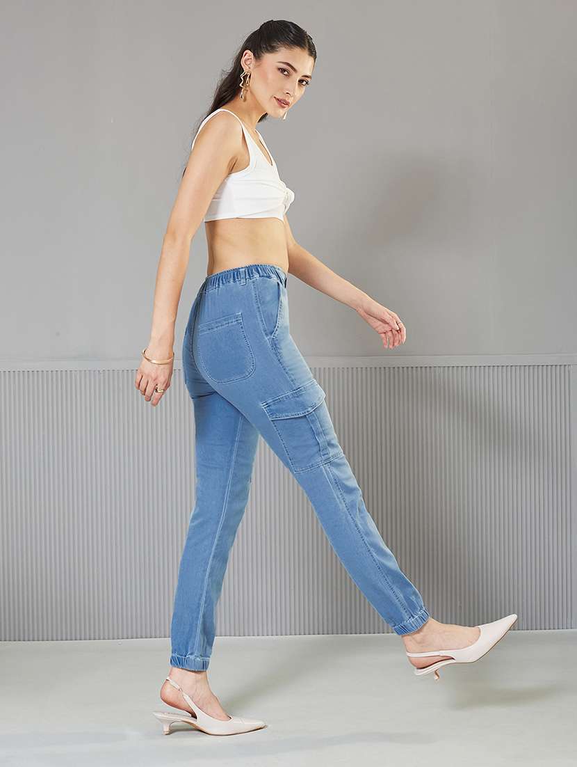 women solid high rise denim cargo - 22362191 -  Standard Image - 3
