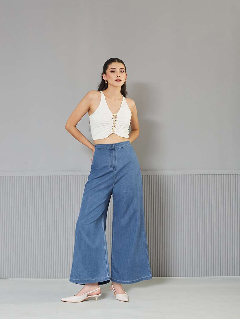 women solid high rise wide leg jeans - 22362194 -  Standard Image - 3