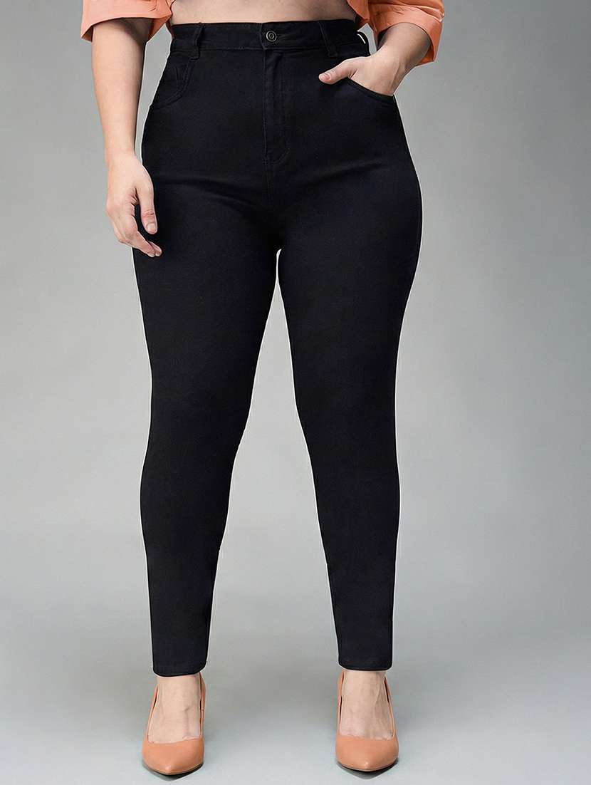 womne plus size solid high rise slim fit jeans