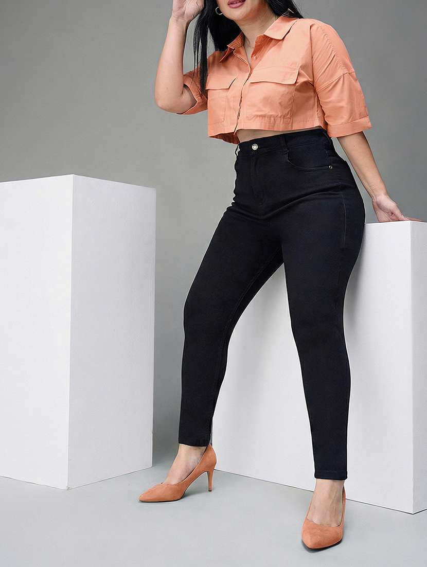 womne plus size solid high rise slim fit jeans - 22362199 -  Standard Image - 3