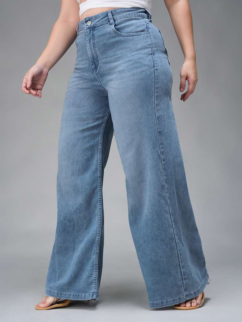 womne plus size solid high rise wide leg jeans - 22362201 -  Standard Image - 3